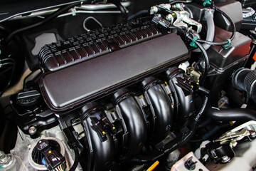 Close up detail of car engine. Maintenance car repair automotive concept.