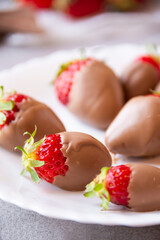 Strawberries with chocolate, delicious and gourmet dessert