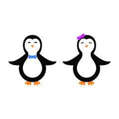 Obraz premium Penguin vector, Cute Baby Girl and Boy Penguins illustration.