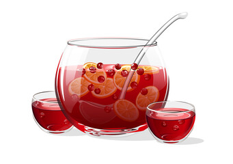 Punch in glass bowl. Vector illustration.
