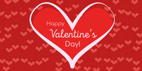 Happy Valentine's Day. Red greeting card with filled and outline hearts. Beauful backgroud for people in love