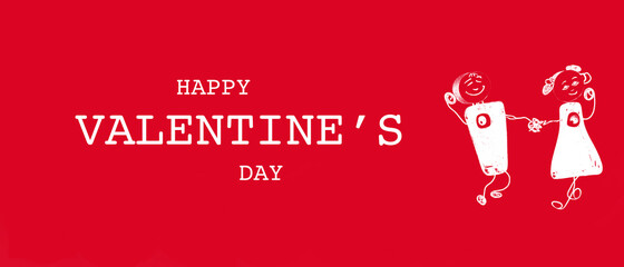 Web-banner with lovers on a red background. The concept of St. Valentine's day. Flat lay.