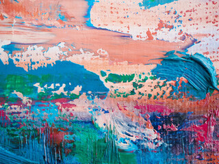 Macro colorful brush strokes on canvas background. Astract fine art wallpaper.