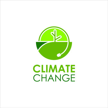 climate change logo vector icon. simple silhouette of trees and green leaf for natural temperature symbol.