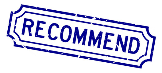 Grunge blue recommend word rubber business seal stamp on white background
