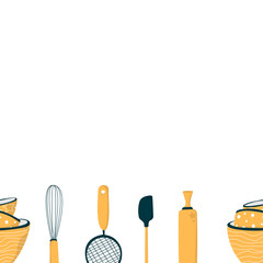 Vector. Seamless pattern with baking essentials. Baking