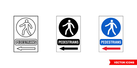 Construction mandatory sign pedestrians icon of 3 types color, black and white, outline. Isolated vector sign symbol.