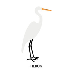 Illustration with heron. Cartoon character of bird.