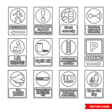 Construction mandatory signs icon set of outline types. Isolated vector sign symbols. Icon pack.