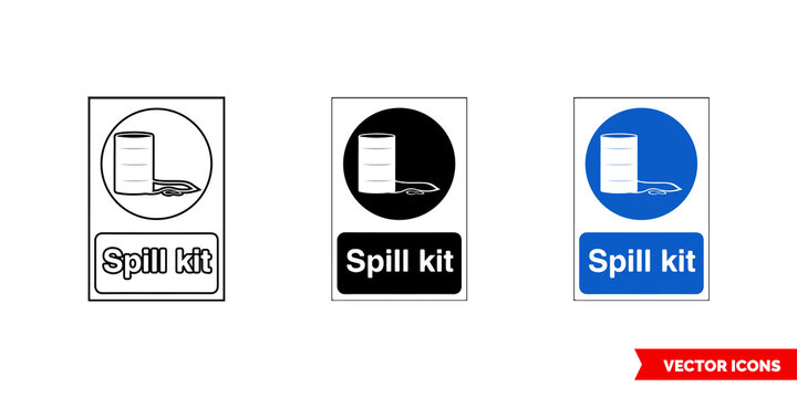 Construction Mandatory Sign Spill Kit Icon Of 3 Types Color, Black And White, Outline. Isolated Vector Sign Symbol.