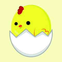 Сute little yellow chicken in egg