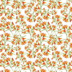 Obraz premium small flowers all over seamless pattern. floral print with watercolor alstroemeria.