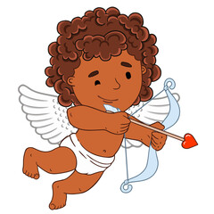 Obraz premium Stock Vector Graphics little cute black angel shoots with bow arrow. Valentine's Day