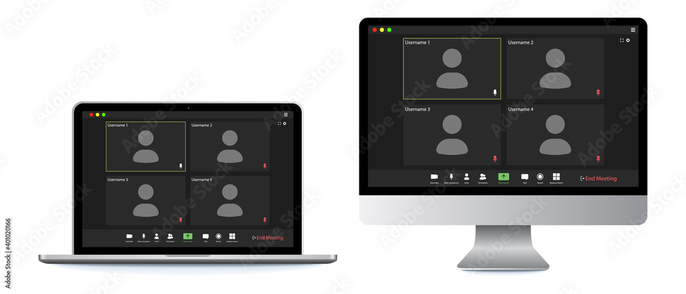 Poster video conference user interface. video call screen interface template. application for social commun