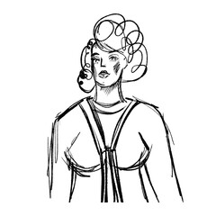 woman hand-drawn in the style of black and white graphics, vector sketch