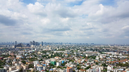Fototapeta na wymiar top view a city. Aerial city view from at Bangna, Thailand.