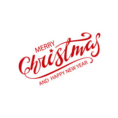 Merry Christmas and Happy New Year hand lettering on the white background. Christmas greeting card. Vector illustration for holiday invitations, banners, postcards, holiday packages, flyers, calendar.