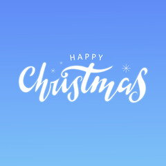 Merry Christmas hand lettering on the blue background.  Christmas greeting card. Vector illustration for holiday invitations, banners, postcards, holiday packages, flyers, calendar.