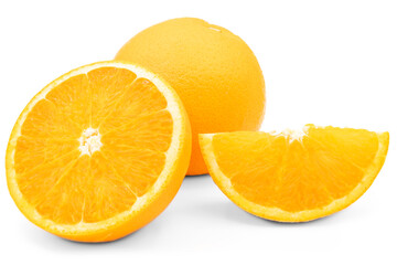 Fototapeta na wymiar Orange cut in half to be seen inside on a white background.