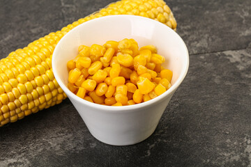 Sweet yellow corn in the bowl