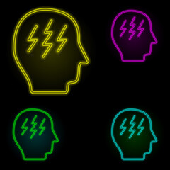 headache, disease, medical neon color set icon. Simple thin line, outline vector of disease icons for ui and ux, website or mobile application