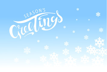 Season's greetings hand lettering on the blue background.  Christmas greeting card. Vector illustration for holiday invitations, banners, postcards, holiday packages, flyers, calendar.
