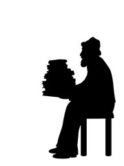 Silhouette senior man grandfather holding books