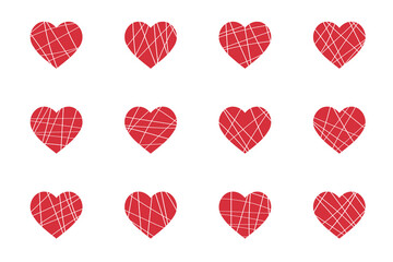Set of red polygonal hearts, romantic decoration for Valentine's Day. Symbols of love, relationships and romance for the on February 14.