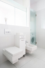 Fototapeta na wymiar Minimalist and functional bathroom