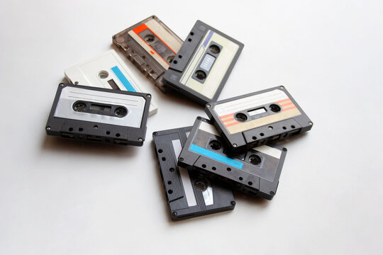 Retro audio cassette tapes isolated on white background