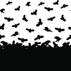 Black birds on a white background.
Black silhouette. Seamless pattern. Vector illustration for fabric design, print for textile, scrapbooking, creative design or logo.