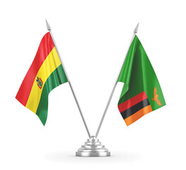 Zambia and Bolivia table flags isolated on white 3D rendering