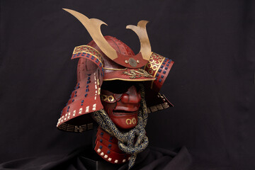 kabuto helmet from a samurai armor. Shown with a black background