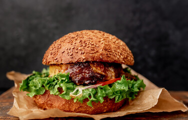 delicious hamburger on a stone background