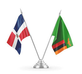 Zambia and Dominican Republic table flags isolated on white 3D rendering