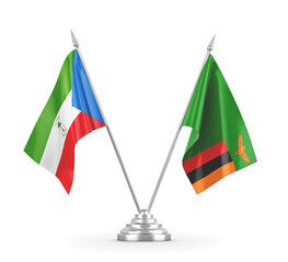 Zambia and Equatorial Guinea table flags isolated on white 3D rendering