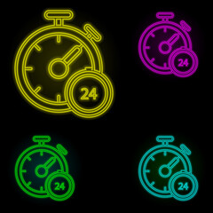 Stopwatch neon color set icon. Simple thin line, outline vector of global logistics icons for ui and ux, website or mobile application