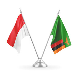 Zambia and Indonesia table flags isolated on white 3D rendering