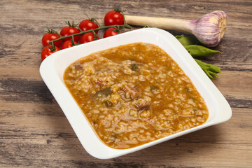 Caucasian Kharcho soup with beef meat