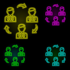 Teamwork neon color set icon. Simple thin line, outline vector of global logistics icons for ui and ux, website or mobile application