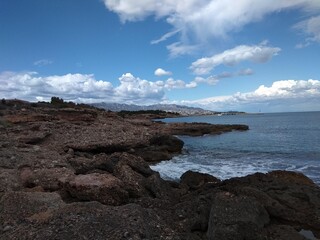 sea, coast, beach, water, ocean, rocks, sky, rock, landscape, nature, shore, clouds, blue, coastline, waves, seascape, travel, stone, sunset, summer, island, view, wave, bay, cliff