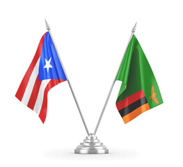 Zambia and Puerto Rico table flags isolated on white 3D rendering