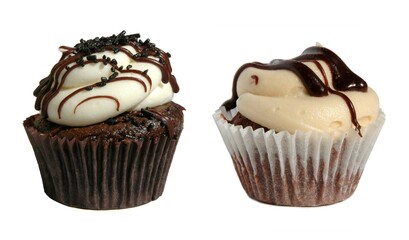 Miniature gourmet cupcakes, chocolate and salted caramel