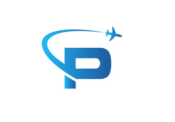 Air Travel Logo Design with P letter. P letter Concept air plane and travel logo. - obrazy, fototapety, plakaty
