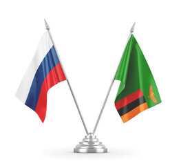 Zambia and Russia table flags isolated on white 3D rendering