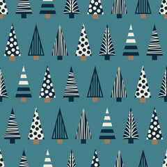 Obraz premium Vector geometric Christmas trees seamless pattern
