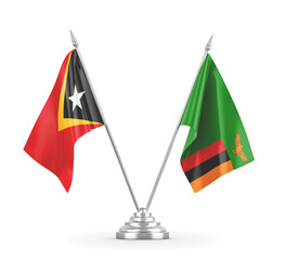 Zambia and Timor-Leste East Timor table flags isolated on white 3D rendering