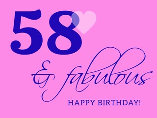 58th happy birthday card illustration in retro style.