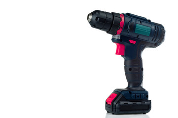 Cordless drill isolated on white background. The universal electric tool.