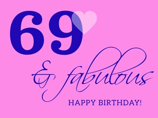 69th happy birthday card illustration in retro style.